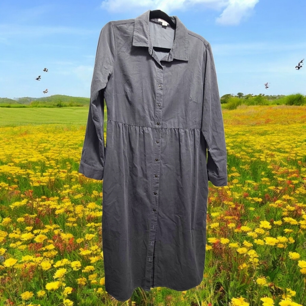 Coldwater Creek Gray Button-Down Long Sleeve Corderoy Dress